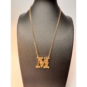 House of Harlow‎ Necklace Gold Initial M Filigree Pendant Statement Jewelry